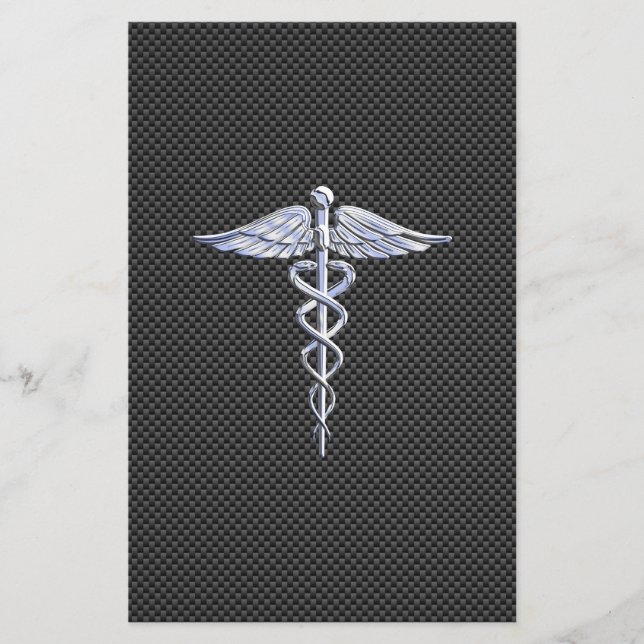 Papeterie Symbole Médicale Silver Caduceus Style fibre de ca (Devant)