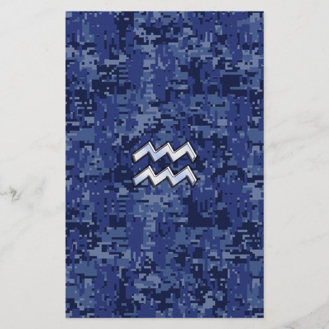 Papeterie Symbole Zodiaque Aquarius sur décor camo numérique (Devant)