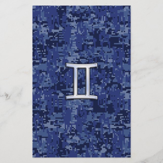 Papeterie SYMBOLE Zodiaque Gemini Camouflage numérique bleu (Devant)