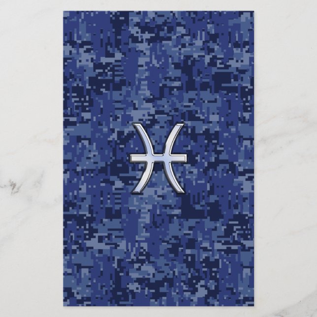 Papeterie Symbole Zodiaque Pisces sur Camo numérique bleu ma (Devant)