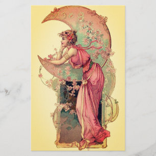 Papeterie TAROTS/ LADY DE LA LUNE AUX FLEURS JaUNE Rose