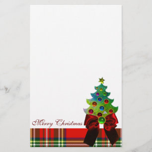 PAPETERIE TARTAN ÉCOSSAIS, BOIS ROUGE ET ARBRE DE NOËL