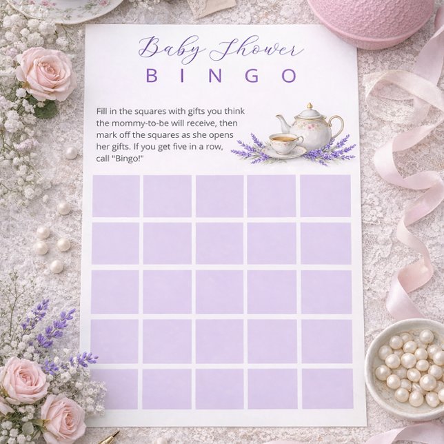 Papeterie Tea party Baby Shower Bingo Game (Créateur téléchargé)