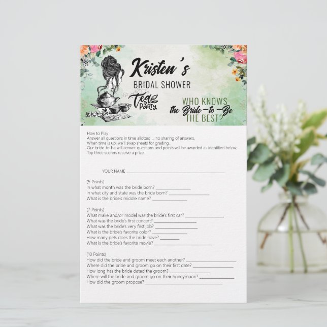 Papeterie Tea Party Fête des mariées qui connaît la meilleur (Debout devant)