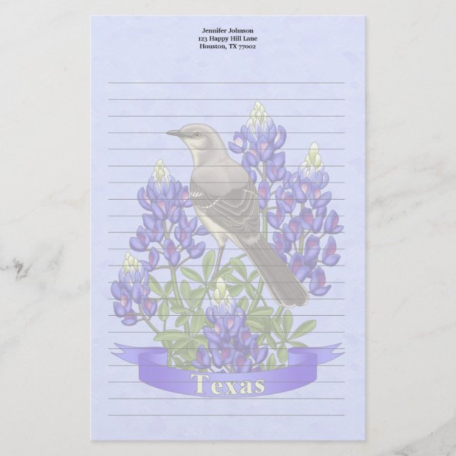 Papeterie Texas State Mockingbird & Bluebonnet Flower (Devant)