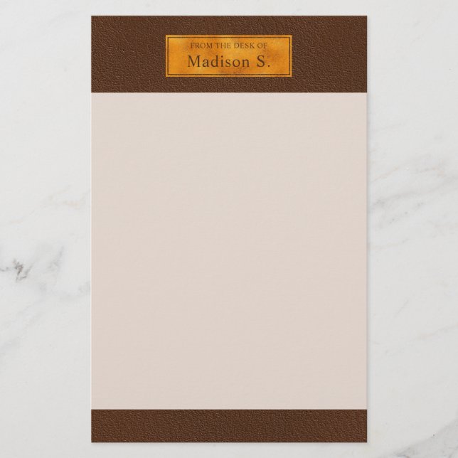 Papeterie Texture de faux cuir marron avec bannière en feuil (Devant)
