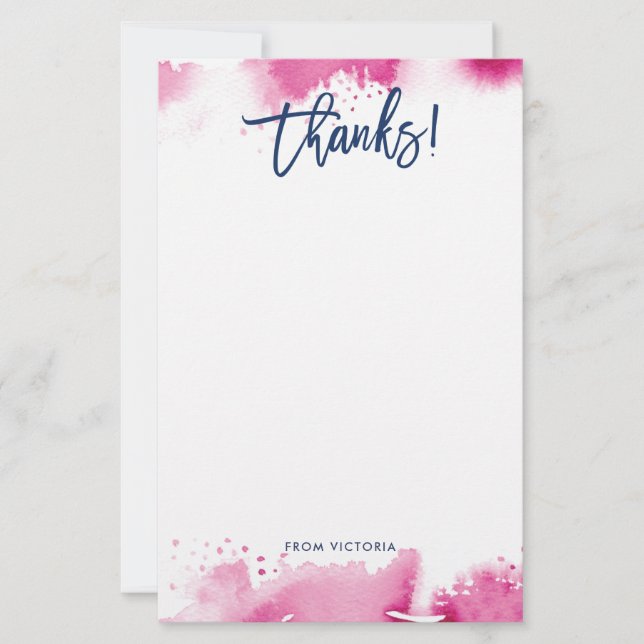 Papeterie THANKS NOTE modern lettered dark pink watercolor (Devant)