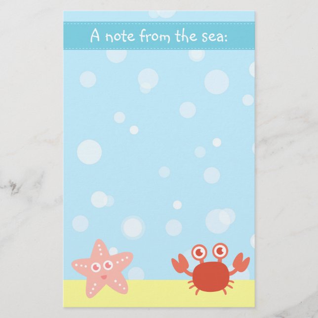 Papeterie Thème sous-marin avec étoile de mer et crabe (Devant)