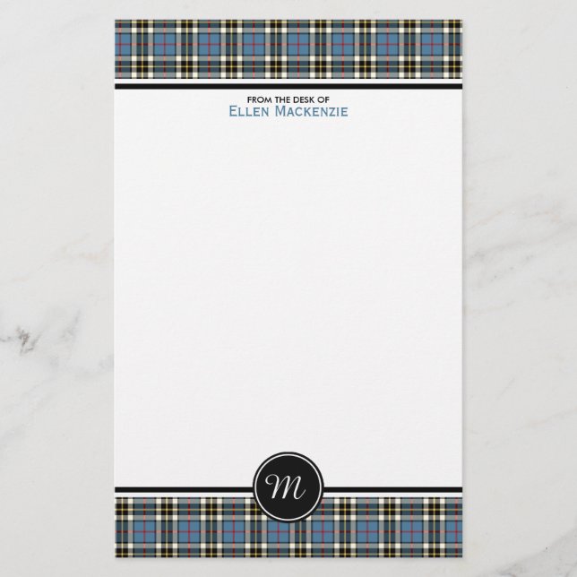 Papeterie Thompson Clan Bleu Robe Formelle Tartan Monogramme (Devant)