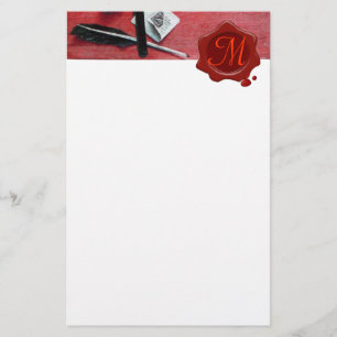 PAPETERIE TITULAIRE DE LETTRE EN BOIS ROUGE SCEAU MONOGRAMME