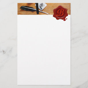PAPETERIE TITULAIRE DE LETTRE EN CIRE ROUGE BOIS MONOGRAMME