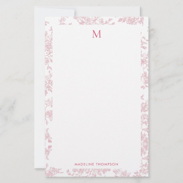 Papeterie Toile de Jouy Botanique Classique Monogramme Rouge (Devant)