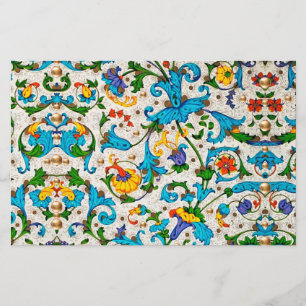 PAPETERIE TOSCANE RENAISSANCE BLEU VRILLES,FLEURS