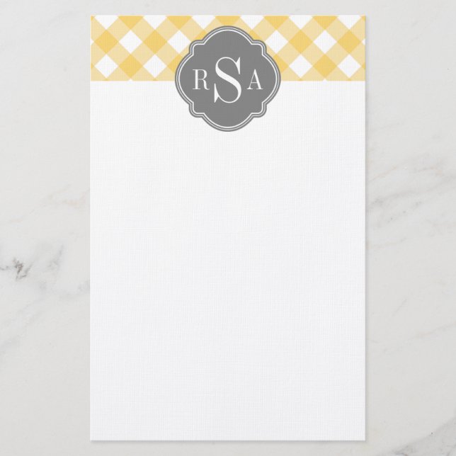 Papeterie Triple Monogramme gris jaune En vichy Motif (Devant)