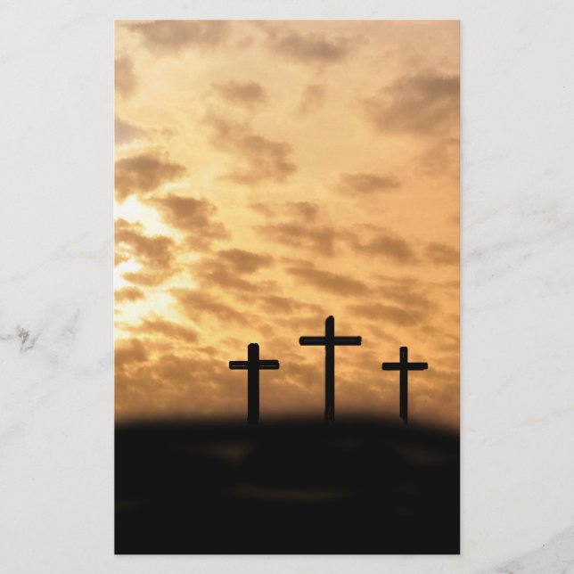 Papeterie Trois croix avec un coucher du soleil Pâques (Devant)