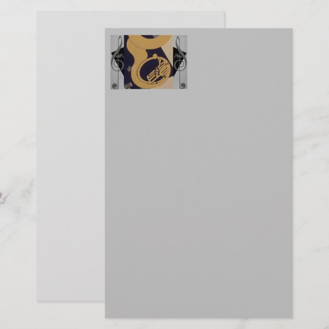 Papeterie Tuba Et Music Notes (Devant / Derrière)