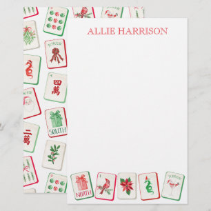 Papeterie Tuiles de Noël rouges et vertes Mahjong à l'aquare