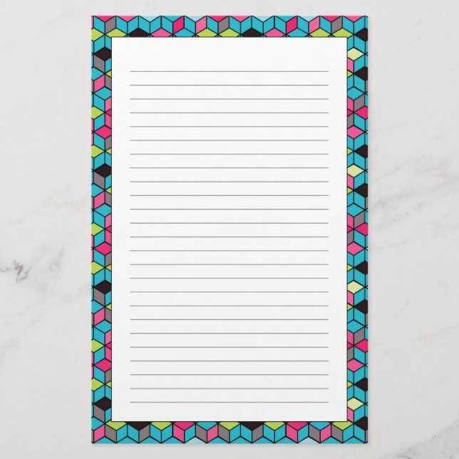 Papeterie Turquoise et motif rose de cube (Devant)