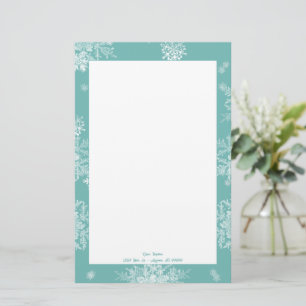 Papeterie Turquoise Noël Snowflakes Personnalisé