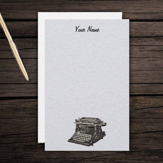 Papeterie Typographie vintage d'antan noir (Black drawing vintage manual typewriter on grey on stationery  paper.)