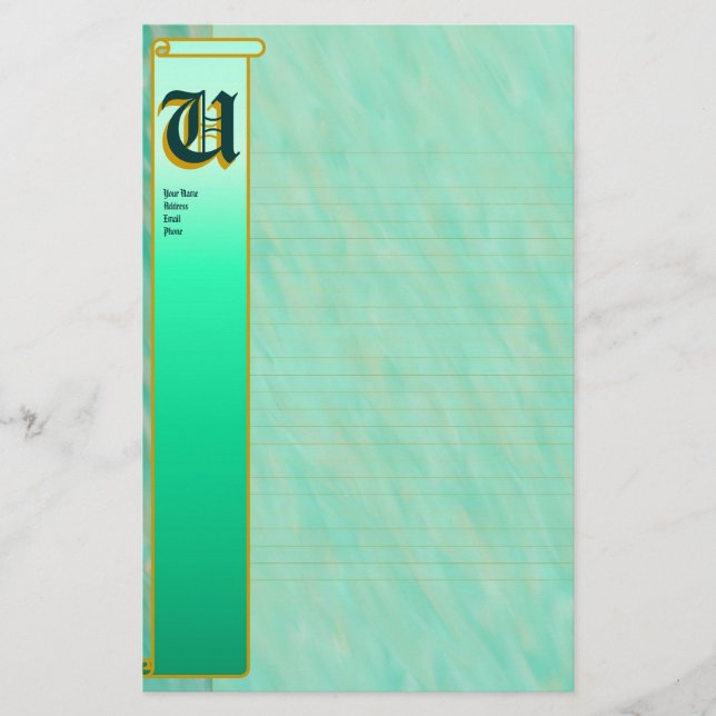 Papeterie U "Vent Turquoise" initial fin lié (Devant)