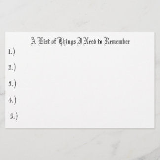 Papeterie Une liste des choses que je dois me rappeler, 1.),
