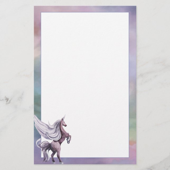 Papeterie Unicorn magique | Aquarelle couleur Imaginaire pas (Devant)