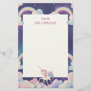 Papeterie Unicorn Personnalisé Mitzvah Note