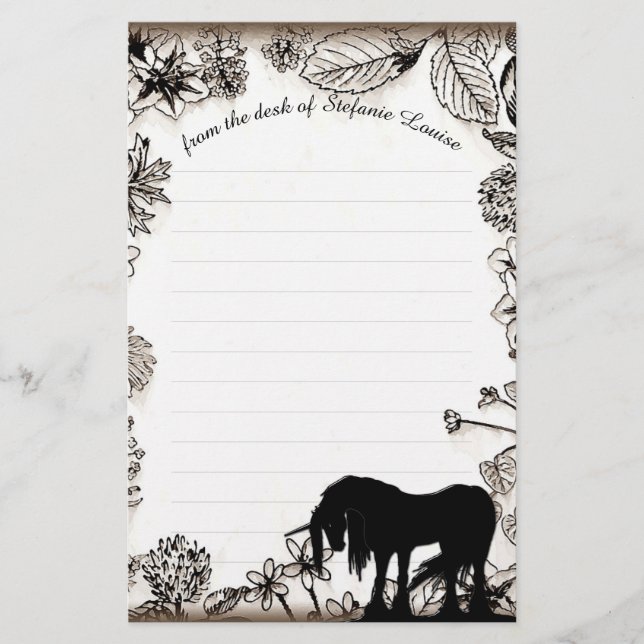 Papeterie Unicorne mystique avec lignes (feuilles rustiques) (Devant)