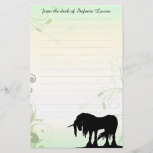 Papeterie Unicorne mystique avec lignes (vert/feuillu)