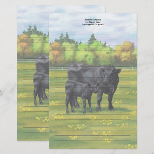 Papeterie Vache d'Angus noir et veau mou en pâturage d'été
