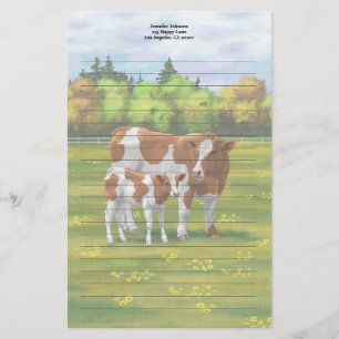 Papeterie Vache de Guernesey et veau mignon dans les pâturag