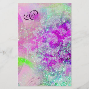 Papeterie VAGUES ABSTRAITES bleu, violet rose Mariage Monogr