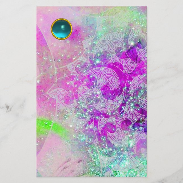 Papeterie VAGUES ABSTRAITES Rose violet Turquoise Aqua Blue  (Devant)