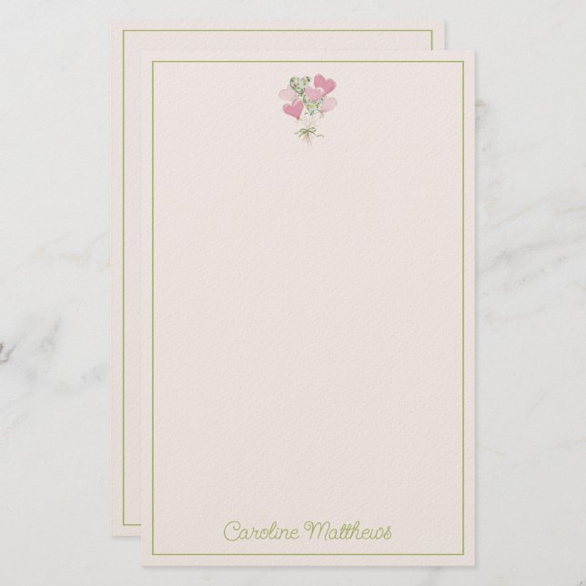 Papeterie Valentine's Heart Pink and Green Heart Balloons (Devant / Derrière)