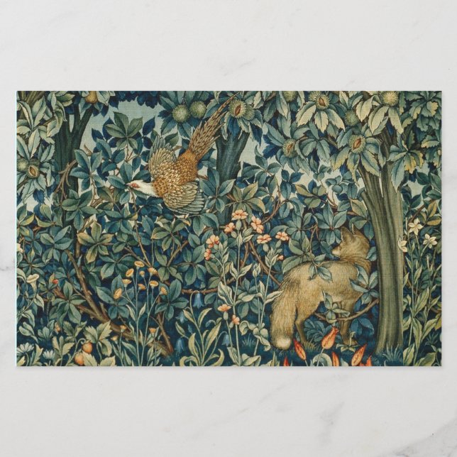 Papeterie VERDURE, FOREST ANIMALS Fox, Pheasant, Vert Floral (Devant)