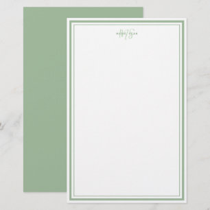 Papeterie Vert sauge Minimaliste Simple Monogramme Deux Bord