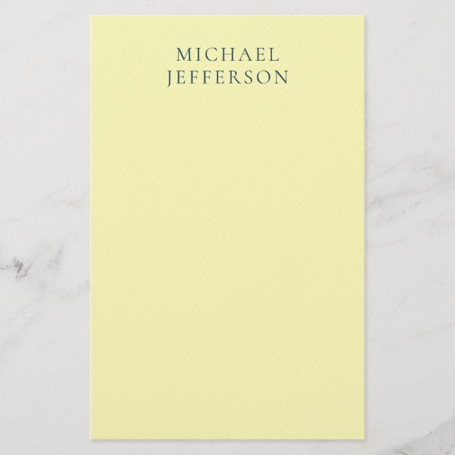 Papeterie Very Pale Yellow Minimalist Plain Modern Name (Devant)