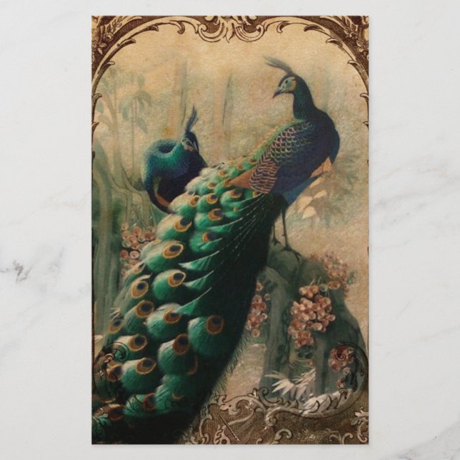 Papeterie victorien vintage floral parisien paon (Devant)