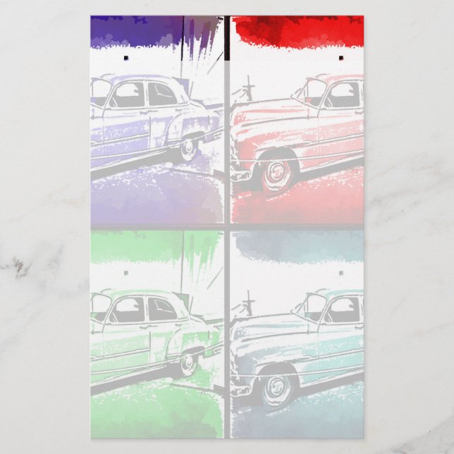 Papeterie Vieux Vintage Voiture Aquarelle Pop Art Imprimer (Devant)