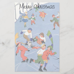 Papeterie Vintage Christmas, Enfants Patinage sur glace sur