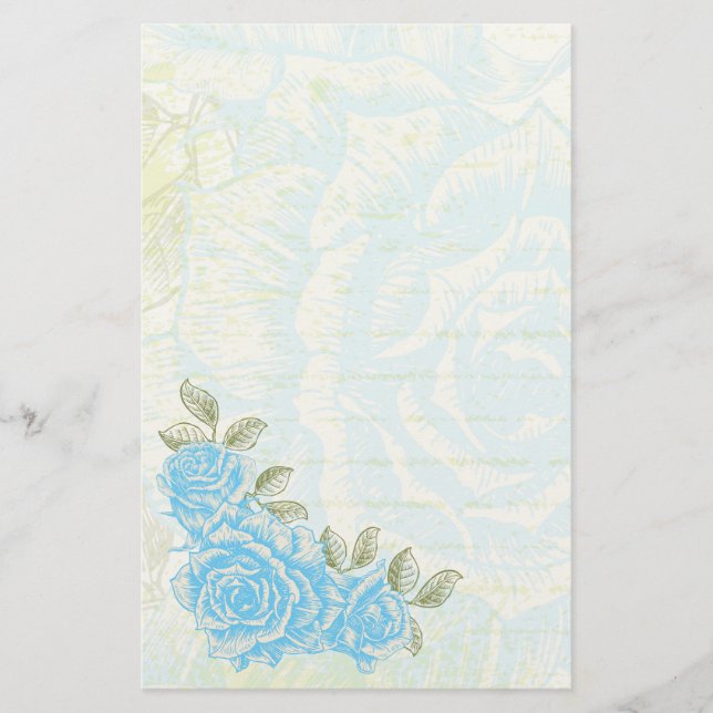 Papeterie Vintage cyan bleu rose floral (Devant)