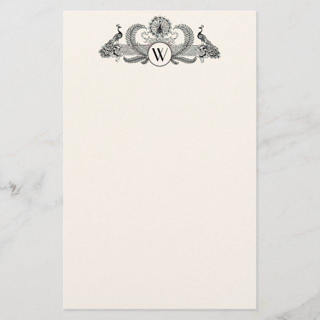 Papeterie Vintage Paons Monogramme Ivoire BG (Devant)