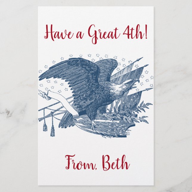 Papeterie Vintage Patriotique hurlant Aigle USA Flag Flèches (Devant)