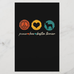 Papeterie Vintage Peace Love Boston Terrier Amoureux de les