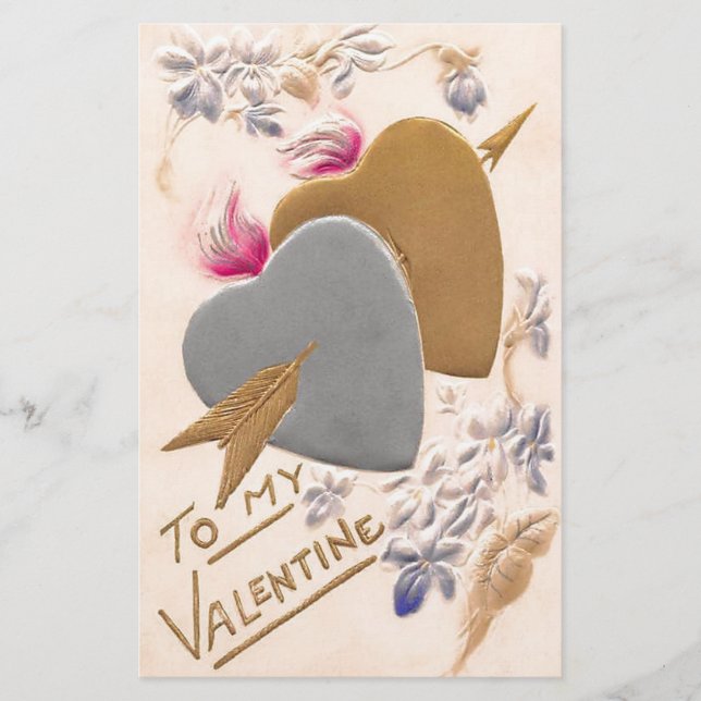Papeterie Vintage Silver & Gold Hearts Valentine Postcard (Devant)