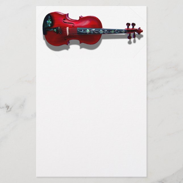 PAPETERIE VIOLON ROUGE SUR LA STATIONNAIRE BLANCHE (Devant)
