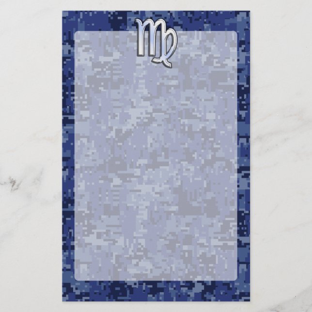 Papeterie Virgo Zodiac Silver Sign on Navy Blue Digital Camo (Devant)