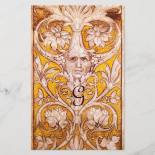 PAPETERIE VISAGE GROTESQUE AVEC PARCHEMENT FLORAL OR MONOGRA