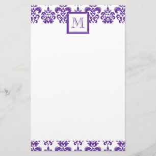 Papeterie Votre monogramme, motif pourpre foncé 2 de damass